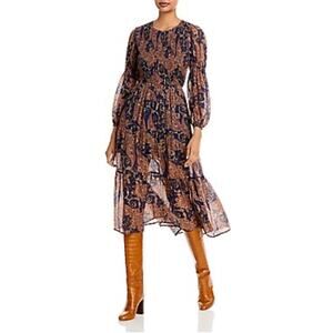 Aqua Navy Paisley Smocked Midi Dress size XL